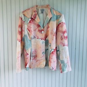 Chico's Vintage 80s Linen Blend Watercolor Floral Blazer M